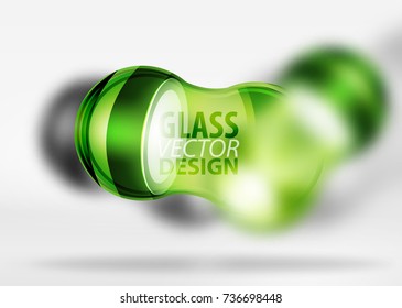 Green 3d techno glass bubble design, vector future hi-tech shapes with blurred effects