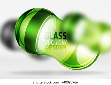 Diseño verde de burbuja de vidrio tecno 3d, formas vectoriales futuras de alta tecnología con efectos borrosos