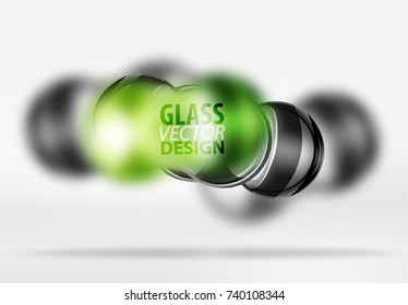 Diseño verde de burbuja de vidrio tecno 3d, formas vectoriales futuras de alta tecnología con efectos borrosos