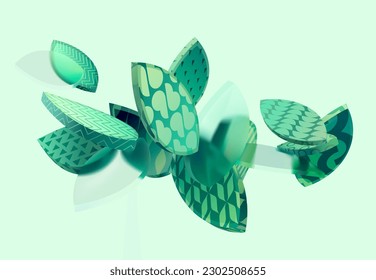 Green 3D tropical plants with glass leaves . Realistic vector foliage. Abstract summer poster design.