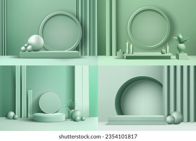 Green 3d vector podium backdrop for product display set
