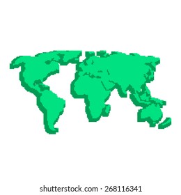 green 3d world map like pix elements. concept of locations, 8bit videogame, topography, geographica, schooling, wallpaper. isolated on white background. pixelart style modern vector illustration