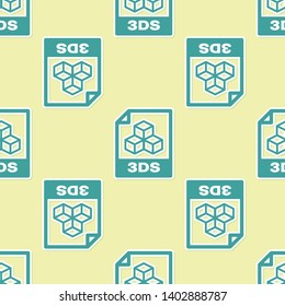 Green 3DS file document icon. Download 3ds button icon isolated seamless pattern on yellow background. 3DS file symbol. Vector Illustration