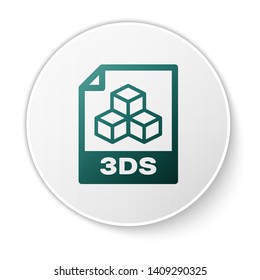 Green 3DS file document icon. Download 3ds button icon isolated on white background. 3DS file symbol. White circle button. Vector Illustration