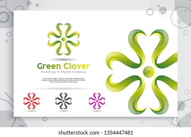 Green 4 leaf clover vector logo with modern style , colorful 4 leaf clover use for icon or symbol digital template business company