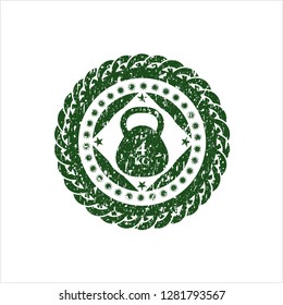 Green 4kg kettlebell icon inside distressed rubber texture