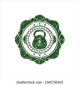Green 4kg kettlebell icon inside distress with rubber seal texture