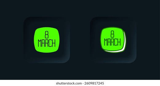 Green 8 March icon isolated on black background. International Happy Women Day. Black square button. Vector