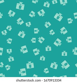 Green 8 March on monitore icon isolated seamless pattern on green background. International Happy Women Day.  Vector Illustration