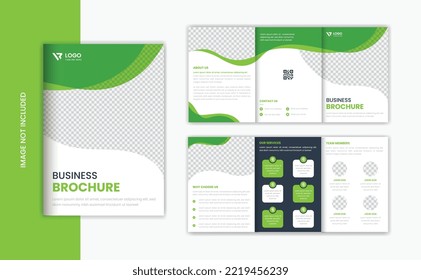 Green A5 corporate brochure design template, business brochure layout vector