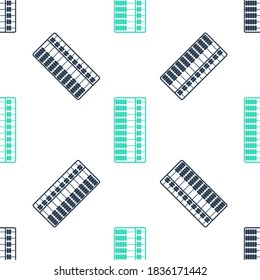 Green Abacus icon isolated seamless pattern on white background. Traditional counting frame. Education sign. Mathematics school. Vector.