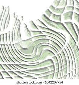 green abstract 3D pattern with embossed  curved white lines, vector illustration