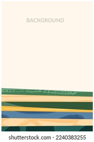 Grüne abstrakte Agrarfeldblätter. Agro-Card-Vorlage, Agrarpräsentation. Vertikales a4-Layout mit Naturthema. Minimalistische Form, Agrardesign. Feldsicht, strukturierter Hintergrund