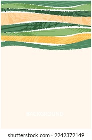 Green abstract agriculture field vector leaflet. Agro card template, farm presentation. Vertical a4 layout with nature theme. Minimalist shape, agri design. Field view, texture background