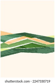 Green abstract agriculture field vector leaflet. Agro card template, farm presentation. Vertical a4 layout with nature theme. Minimalist shape, agri design. Field view, texture background