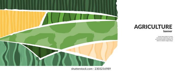 Green abstract agriculture field vector background. Agro banner template, farm presentation header. Horizontal layout with nature theme. Eco wavy shape, agri design. Field view with texture backdrop