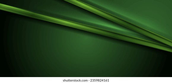 Green abstract backgroud with smooth glossy stripes. Vector banner design