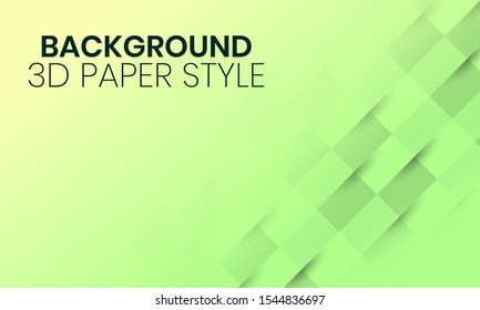 Green Abstract Background with 3D paper Art Style 