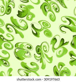Green abstract background with blur stains of paint. Seamless pattern for creating card, web page background, wallpaper and textile. Vector illustration.