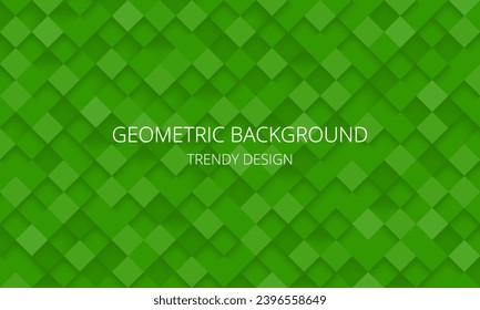 Green abstract background with checkered texture, trendy geometric pattern, 3d cubes, roof tiles