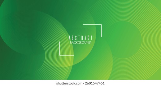 green abstract background with circular patterns and gradient effects. The design features overlapping rings and smooth transitions, creating a futuristic and dynamic look.