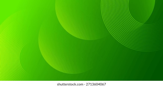 Fundo abstrato verde com círculos concêntricos. Papel de parede dinâmico da tecnologia eco-friendly. Design moderno e criativo na moda em ilustração vetorial