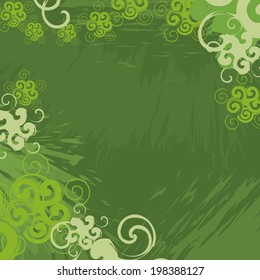  	 green abstract background with curves and spirals vector