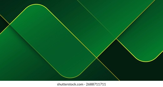 Green abstract background with dark green and shadow. Geometric shape overlap layers. Transparent squares. Modern luxury rounded squares graphic pattern banner template design
