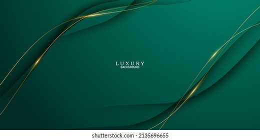 green abstract background decorated with luxury golden lines vector illustration