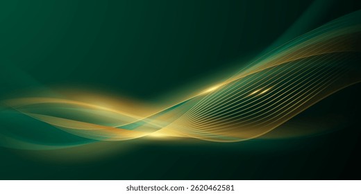 Diseño de fondo abstracto verde con Elementos dorados elegantes Ilustración vectorial