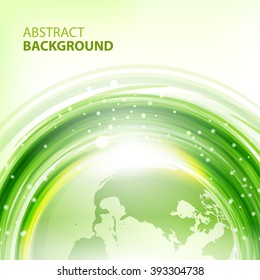 Green abstract background with Earth. Round eco template for business presentations with empty space for your text. Vector.