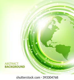 Green abstract background with Earth. Round eco template for business presentations with empty space for your text. Vector.