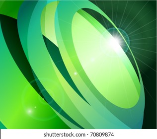 Green abstract background with flare and circles in motion
