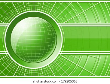 Green abstract background with globe. Vector EPS10.