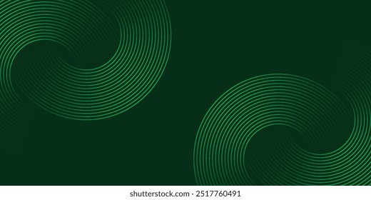 green abstract background with glowing circles. Swirl circular lines pattern. Geometric spiral. Twirl element. Modern graphic design. Futuristic technology concept.