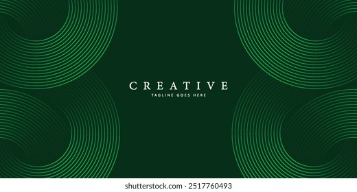 green abstract background with glowing circles. Swirl circular lines pattern. Geometric spiral. Twirl element. Modern graphic design. Futuristic technology concept.