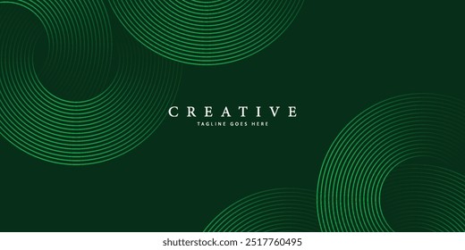 green abstract background with glowing circles. Swirl circular lines pattern. Geometric spiral. Twirl element. Modern graphic design. Futuristic technology concept.