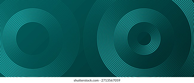 Fondo abstracto verde con círculos brillantes. Patrón de líneas circulares. Espiral geométrica. Elemento giratorio. Diseño gráfico moderno. Concepto de tecnología futurista. Ilustración vectorial