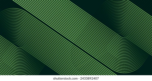 Green abstract background with glowing geometric lines. Modern gradient rounded square lines pattern. Futuristic concept.