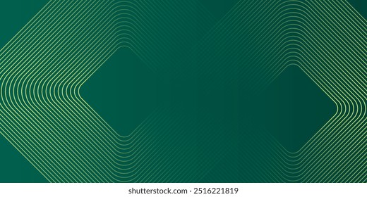 Green abstract background with glowing geometric lines. Modern gradient rounded square lines pattern. Futuristic concept. Suit for banner, brochure, cover, poster, website, flyer. Vector illustration