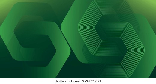 Fondo abstracto verde con líneas geométricas brillantes. Moderno gradiente redondeado patrón de líneas cuadradas. Concepto futurista.