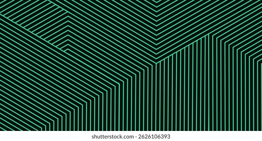 Green abstract background with glowing geometric lines. Modern gradient rounded square lines pattern. Futuristic concept.