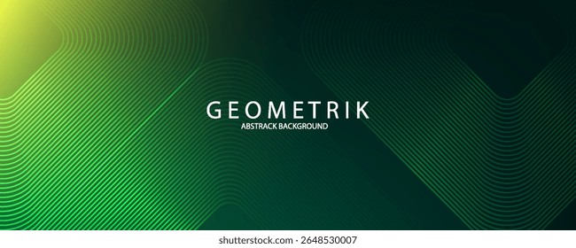 Green abstract background with glowing geometric lines. Modern gradient rounded square lines pattern. Futuristic concept. Suit for banner, brochure, cover, poster, website, flyer. Vector illustration