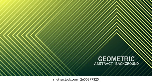Green abstract background with glowing geometric lines. Modern gradient rounded square lines pattern. Futuristic concept. 