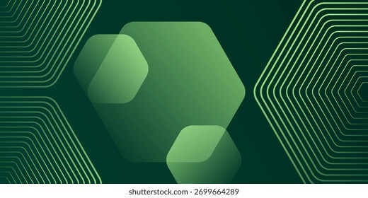 Fondo abstracto verde con líneas geométricas brillantes. Moderno gradiente redondeado patrón de líneas cuadradas. Concepto futurista.