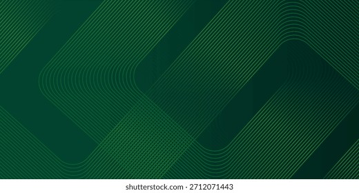 Green abstract background with glowing geometric lines. Modern gradient rounded square lines pattern. Futuristic concept. Suit for banner, brochure, cover, poster, website, flyer. Vector illustration