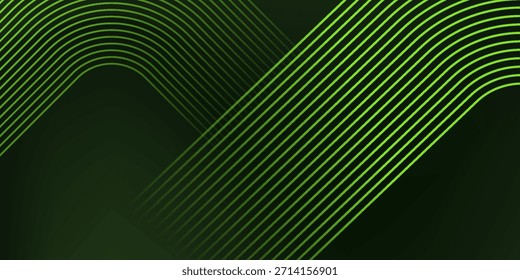 Fondo abstracto verde con líneas geométricas brillantes. Moderno gradiente redondeado patrón de líneas cuadradas. Concepto futurista.