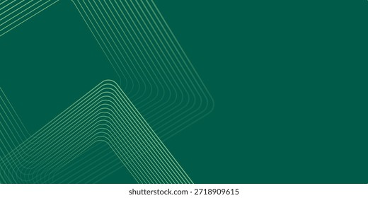 Fundo abstrato verde com linhas geométricas brilhantes. Padrão de linhas quadradas arredondadas de gradiente moderno. Conceito futurista. Terno para banner, brochura, capa, cartaz, site, folheto. Ilustração vetorial