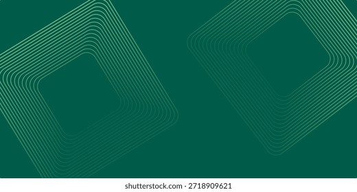 Green abstract background with glowing geometric lines. Modern gradient rounded square lines pattern. Futuristic concept. Suit for banner, brochure, cover, poster, website, flyer. Vector illustration