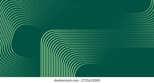 Fundo abstrato verde com linhas geométricas brilhantes. Padrão de linhas quadradas arredondadas gradiente moderno. Conceito futurista. Terno para banner, brochura, capa, cartaz, site, panfleto. Ilustração vetorial